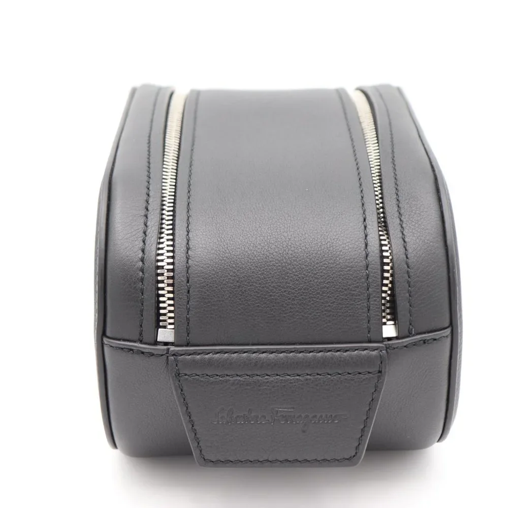 NWT Salvatore Ferragamo Men's Black Leather Double Gancio Dopp Kit Toiletry Bag - Picture 4 of 7